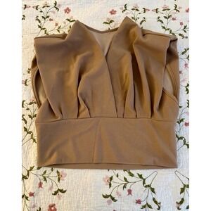 Shein Beige Sleeveless V Neck Top Women's Size L Layered Look Trendy